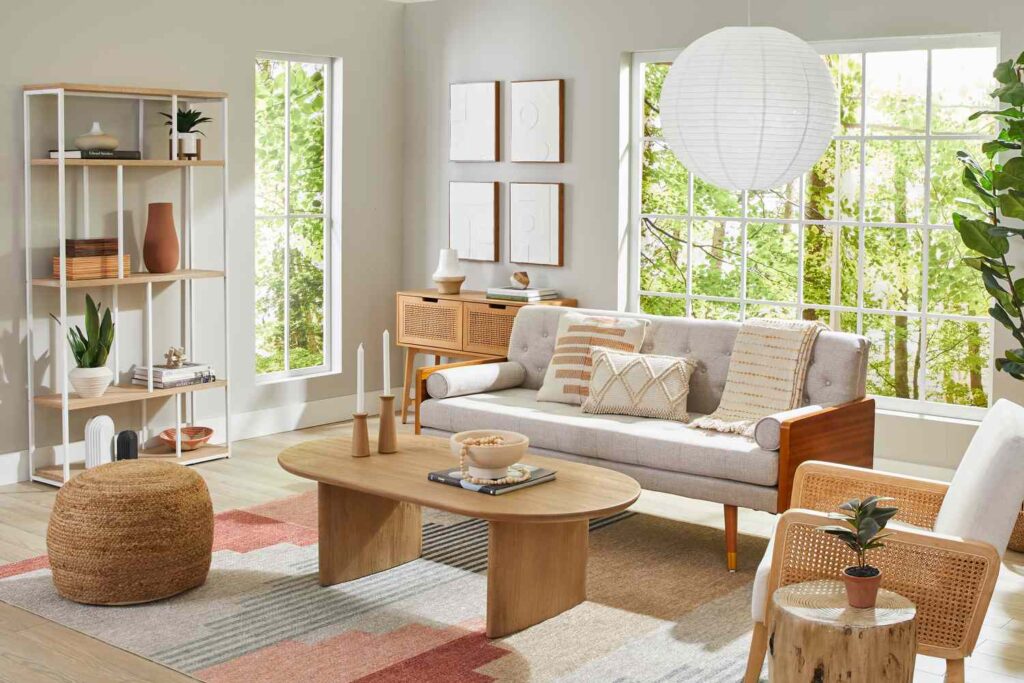 Cozy minimalist living room with natural light.