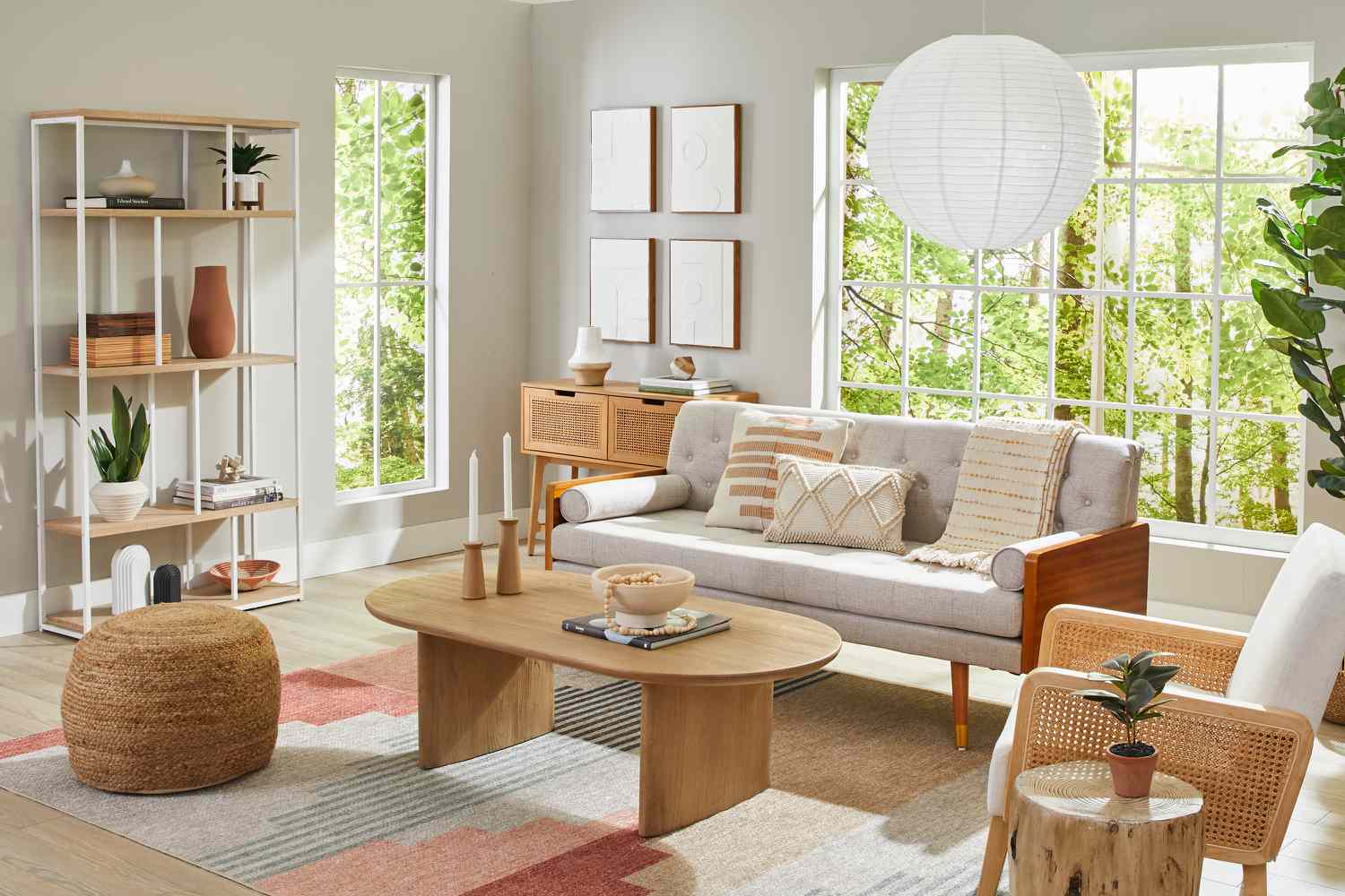Cozy minimalist living room with natural light.