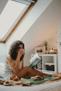 self care women with a cup of tea