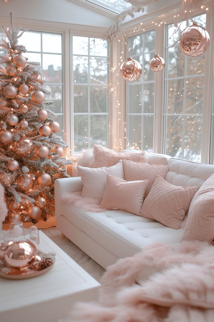 blush pink and gold holiday decorating ideas