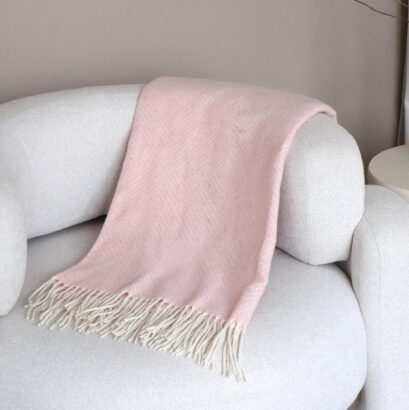 Blush Pink Merino Wool Throw Blanket 
