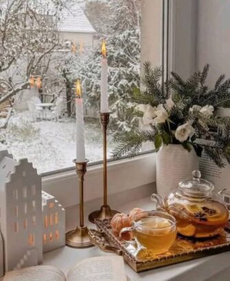 Cozy winter scene with tea