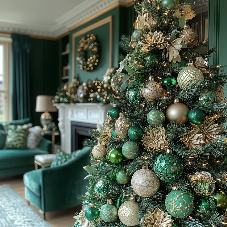 emerald green and gold Christmas tree ideas