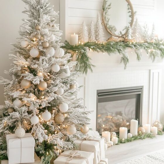 10 Stunning Neutral Glam Christmas Decor Ideas with Soft Gold, Pearls & Warm Lights