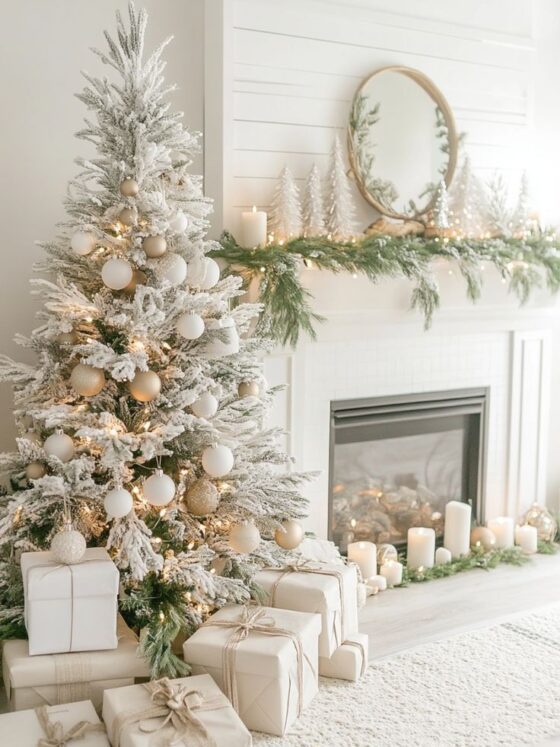 10 Stunning Neutral Glam Christmas Decor Ideas with Soft Gold, Pearls & Warm Lights