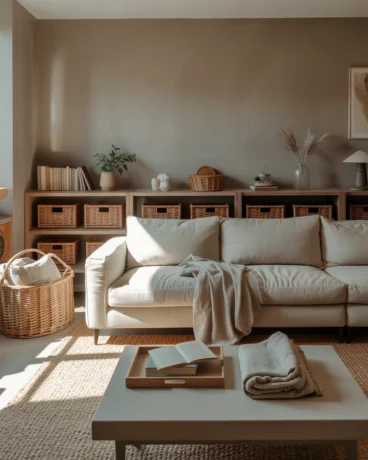 living room organized clean