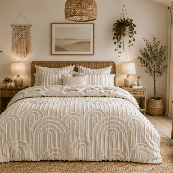 Boho Bedroom Ideas for a Cozy, Earthy Retreat (Accent Walls, Curtains & Lighting)