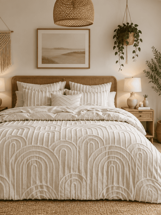 Boho Bedroom Ideas for a Cozy, Earthy Retreat (Accent Walls, Curtains & Lighting)