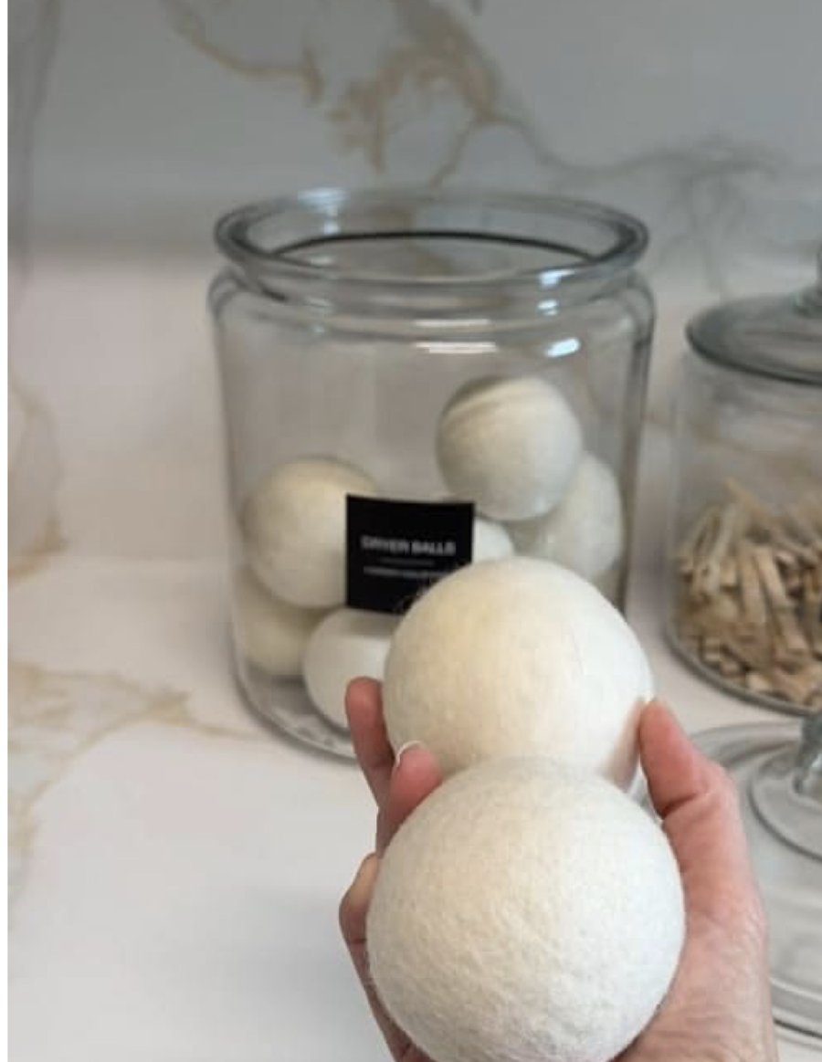 Wool dryer balls to keep towels soft and fluffy in the dryer