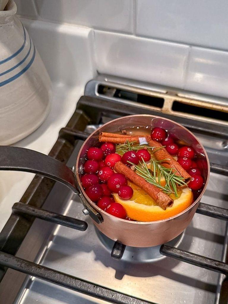 my kitchen with a simmer pot of citrus and cinnamon to make the house smell good